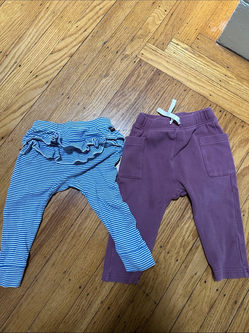Tea Striped Ruffle Leggings + Mauve Pull-On Pants - 2 Pack